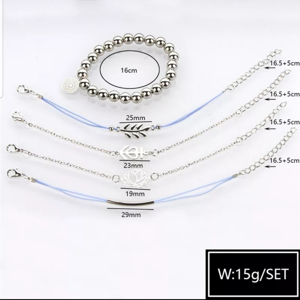 5 Piece Bracelet Anklet Set Lotus Flower Leaf Boho - Picture 4 of 4